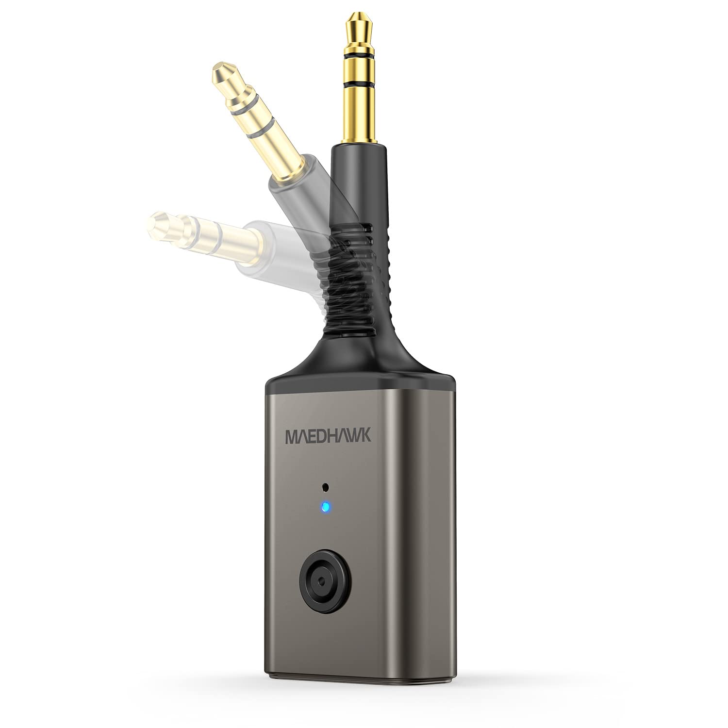 MaedHawk Aux Bluetooth Adapter, Bluetooth 5.3 Adapter Auto 3.5mm Drehbar 180° Bluetooth Empfänger Aux Mini Geeignet für Auto Kopfhörer Lautsprecher(Freisprechen, Dual-Link, 10 Stunden Akkulaufzeit)