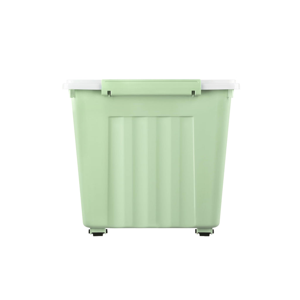 Cetomo 55L*4 Aufbewahrungsboxen, Rillen-verstärkte Kunststoffboxen mit Rollen & Deckeln, Stapelbare Aufbewahrungskiste, Ordnungsboxen für Zuhause und Büro, PP, Grün, 55L (4er Pack)