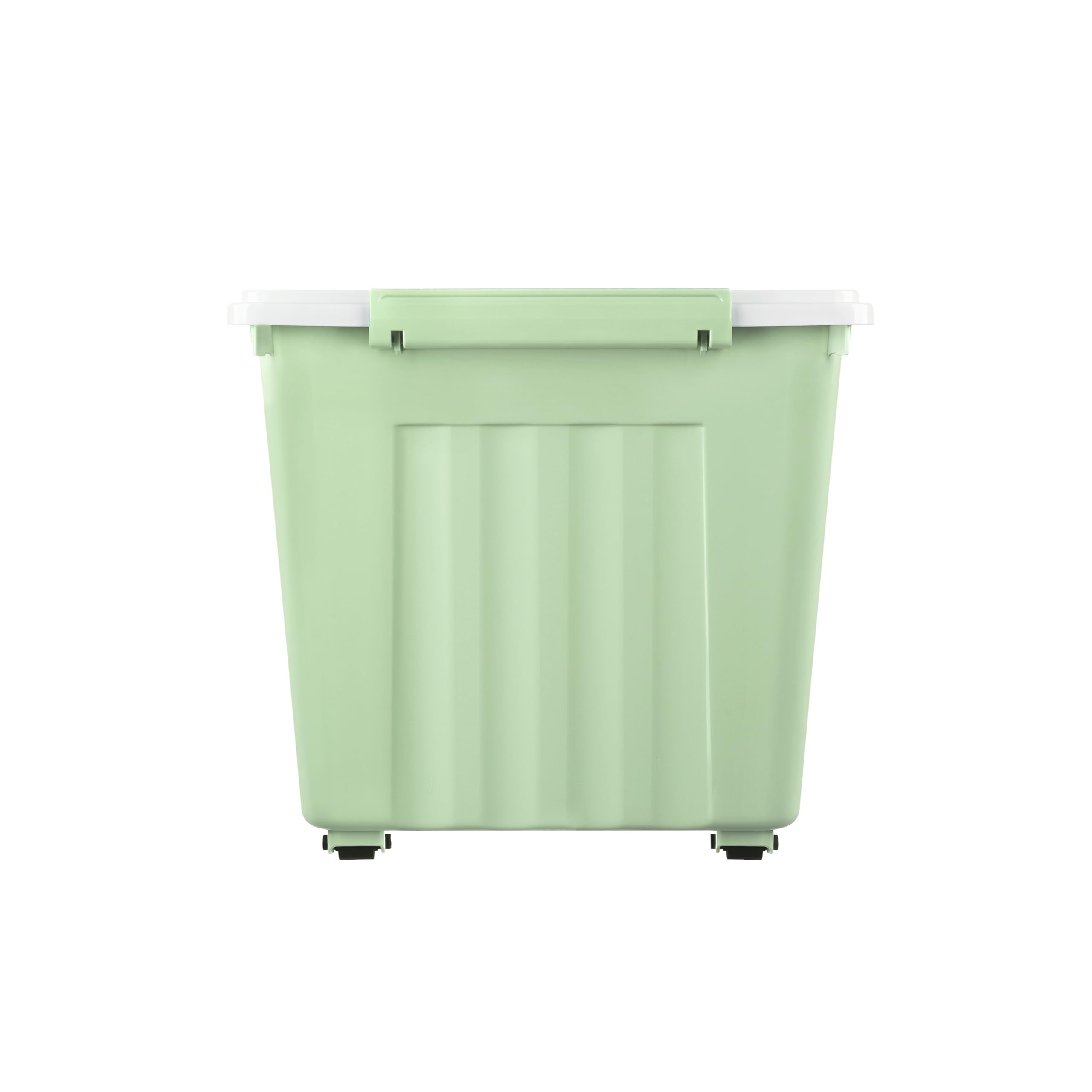 Cetomo 55L*4 Aufbewahrungsboxen, Rillen-verstärkte Kunststoffboxen mit Rollen & Deckeln, Stapelbare Aufbewahrungskiste, Ordnungsboxen für Zuhause und Büro, PP, Grün, 55L (4er Pack)