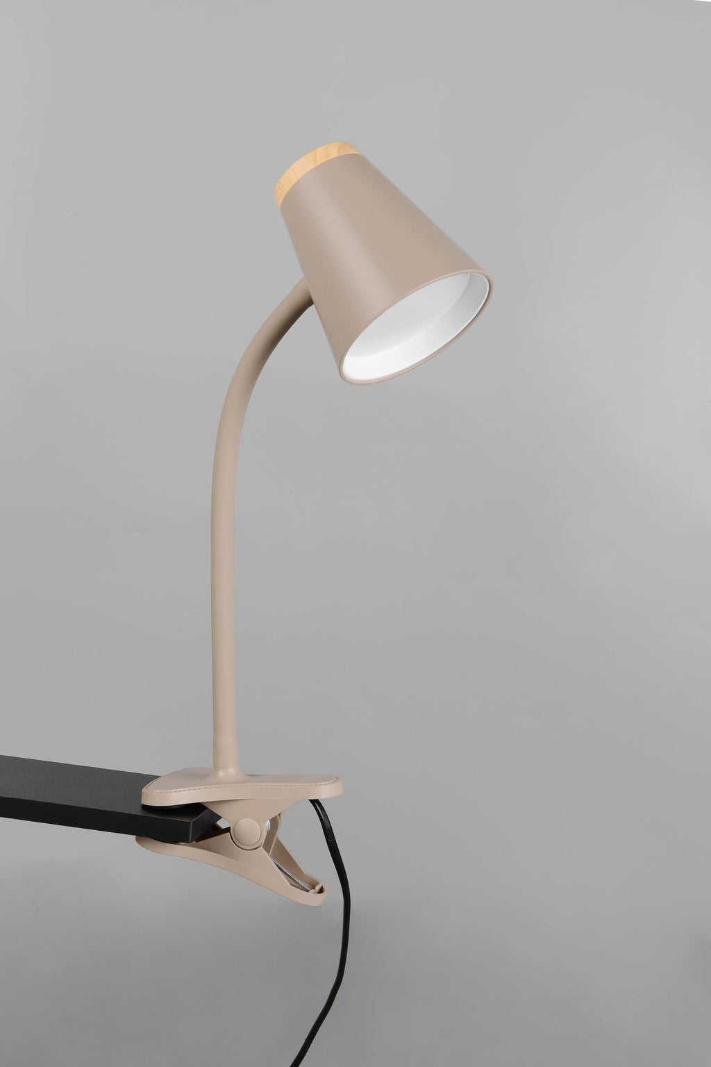 Reality Leuchten LED Klemmleuchte Pongo R25831143, Kunststoff Warm beige, Holznachbildung, inkl. 4.5 Watt LED, Flexarm
