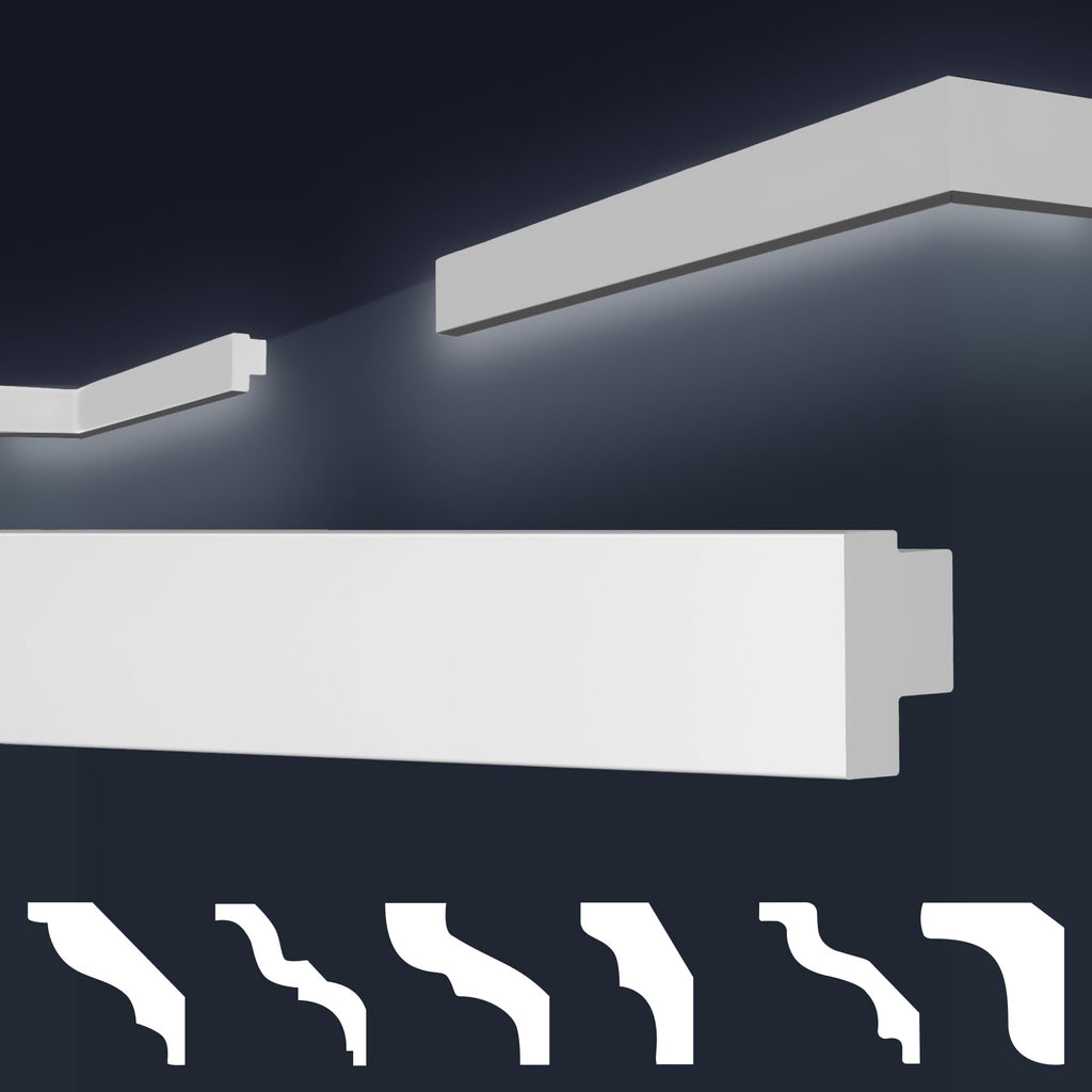 MARBET DESIGN Stuckleisten XPS Styropor weiß - LED indirekte Beleuchtung Stuck Wandleisten Profil E-Leisten - (20 Meter / 10 Leisten E-44)