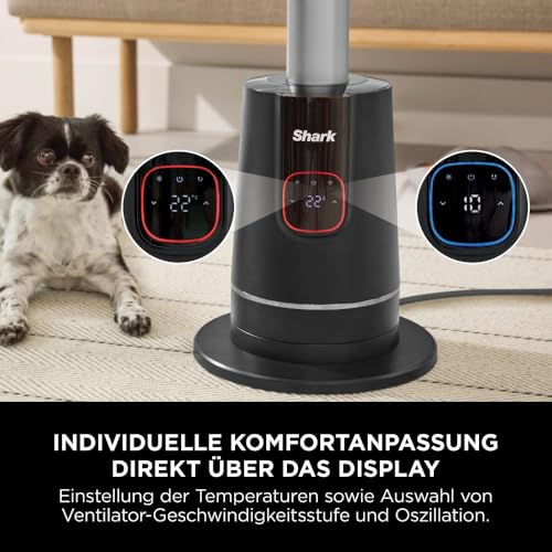Shark TurboBlade Cool + Heat 2-in-1 Ventilator & Heizlüfter mit Thermo IQ, Fernbedienung & Oszillation | Flügelloser Turmventilator für Schnellheizung & Luftkühlung, Schwarz-Gold, TH200EU