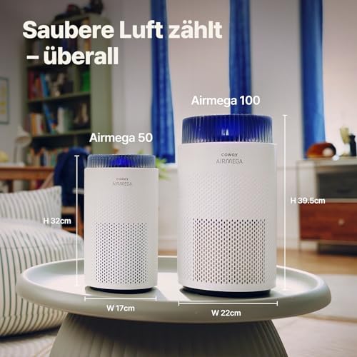 COWAY Luftreiniger Allergiker für Schlafzimmer & kleine Räume, leiser Luftreiniger mit 18,4 dB, CADR 120,1 m³/h, Mood Light, Automatik gegen Pollen, Staub, Tierhaare & Rauch, AIRMEGA 50
