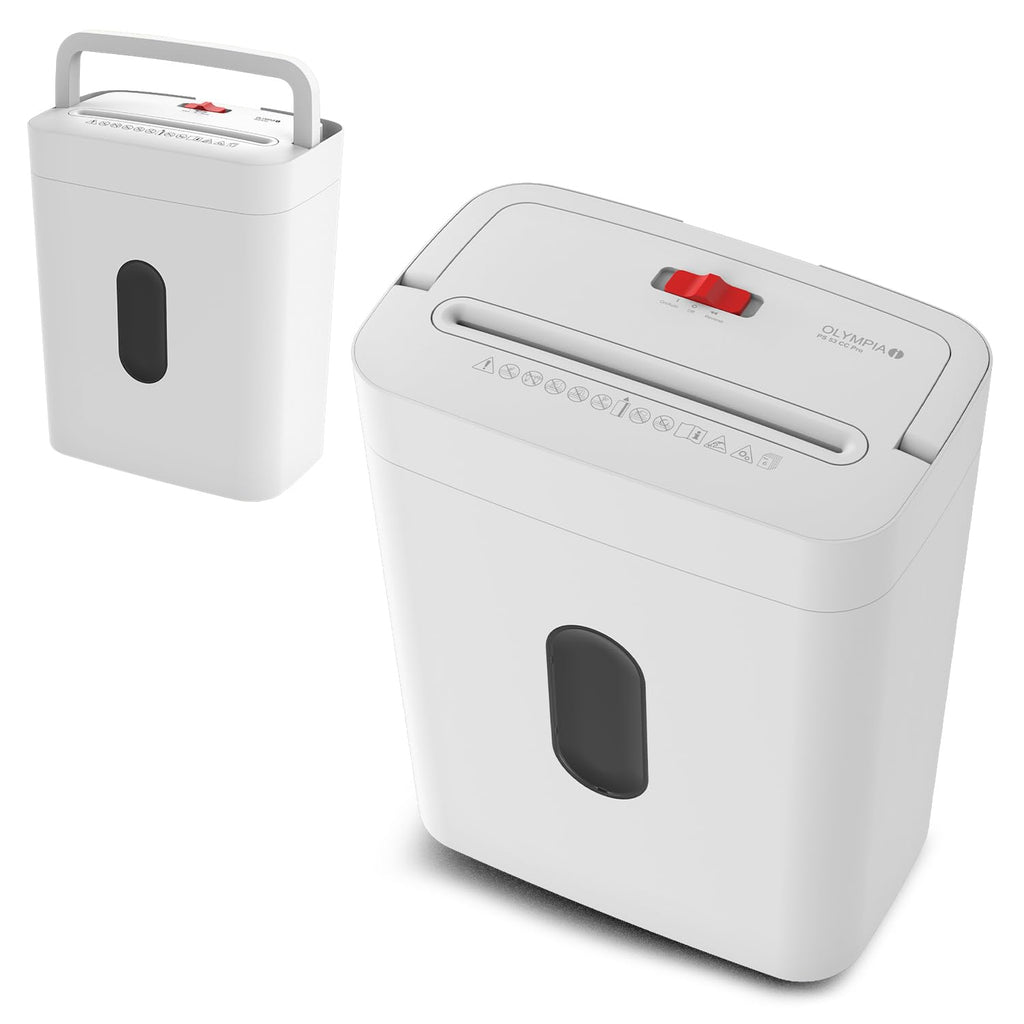 OLYMPIA PS 53 CC Pro Aktenvernichter weiß | Papierschredder für Home Office & Büro | Schredder Aktenvernichter P-4 | Partikelschnitt 4×38 mm | 6-Blatt Shredder Papier | 15 L Papier Schredder Gerät