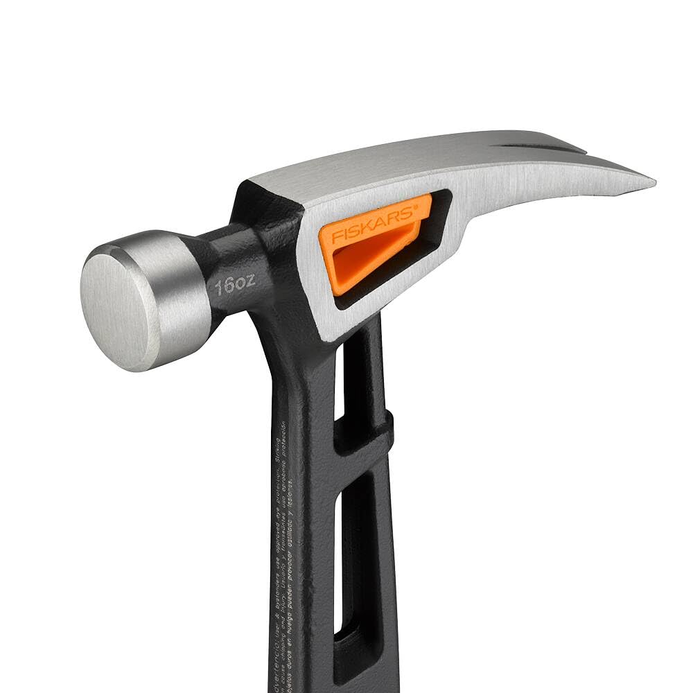 Fiskars Klauenhammer IsoCore M zum Einschlagen der Nägel, Länge: 34 cm, Gewicht: 0,82 kg, Schwarz/Orange, 1020213