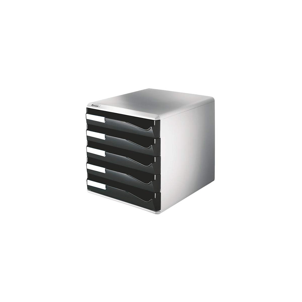 Leitz Post-Set mit 5 Schubladen, Schubladenset zur Aufbewahrung von Dokumenten und Büromaterialien, Schwarz, 52800095