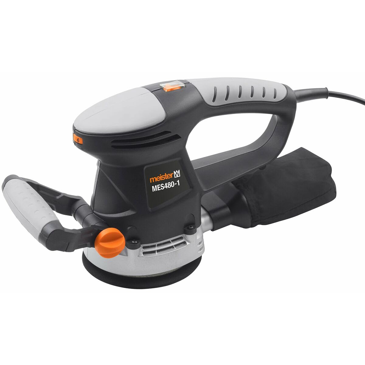 Meister Exzenterschleifer 480 W, MES480-1 - Schleifteller 125 mm - Drehzahlregelung & Drehzahl-Vorwahl - Klettbefestigung - Staubabsaugung / Drehschleifer mit Zusatzhandgriff / 5457200