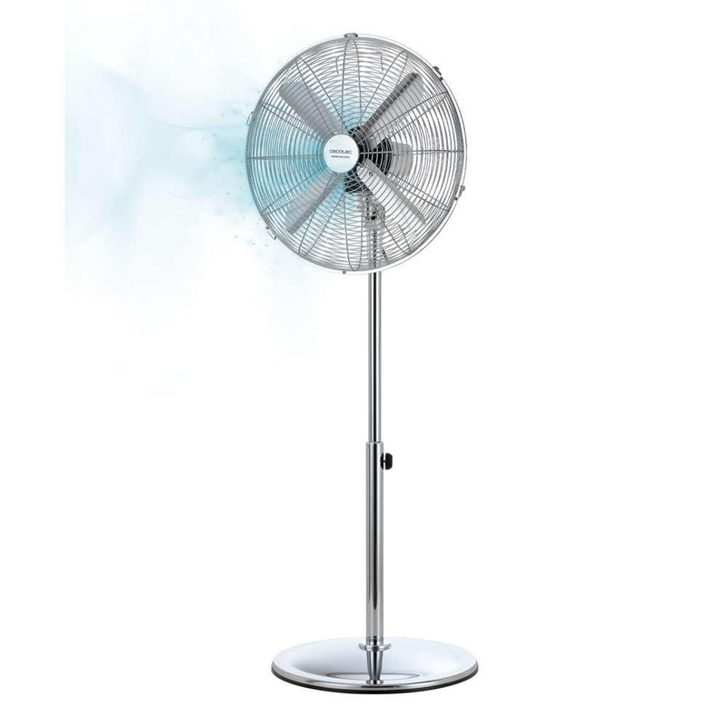 Cecotec Standventilator EnergySilence 620 Retrostyle. 50 W, Chrom-Finish, 16 Zoll Durchmesser mit 4 Flügeln, 3 Geschwindigkeiten, Oszillation, höhenverstellbar, maximale Sicherheit