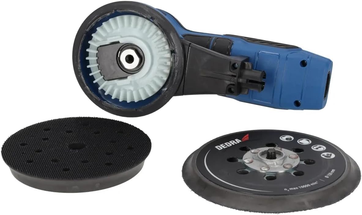 DEDRA Exzenterschleifer mit austauschbaren Auflagen ⌀125 - ⌀150mm, hohe Leistung 350W, 4000-10.000 U/min, langes 4m kabel, gewicht nur 1,4, mit Schleifpapier-Set, 230V~50Hz, Staubsammelanlage
