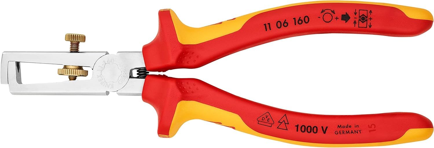 KNIPEX Abisolierzange mit Öffnungsfeder, universal verchromt isoliert mit Mehrkomponenten-Hüllen, VDE-geprüft 160 mm, 11 06 160