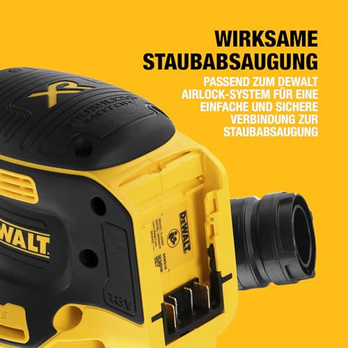 DEWALT 18 Volt Akku-Exzenterschleifer (Schleifpapier-ø: 125 mm, elektronische Drehzahlregulierung, Staubschutz für Getriebe und Schalter, mit Klettfix-System, ohne Akku und Ladegerät), DCW210N