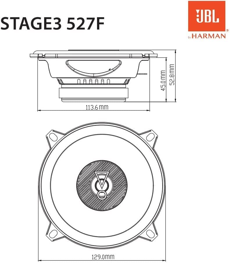 JBL Stage3 527F 2-Wege Auto Lautsprecher Set von Harman Kardon - 200 Watt Autolautsprecher - 2 stück Car HiFi Box groß 13cm - 130mm - 5,25 Zoll ohne Grille Abdeckung