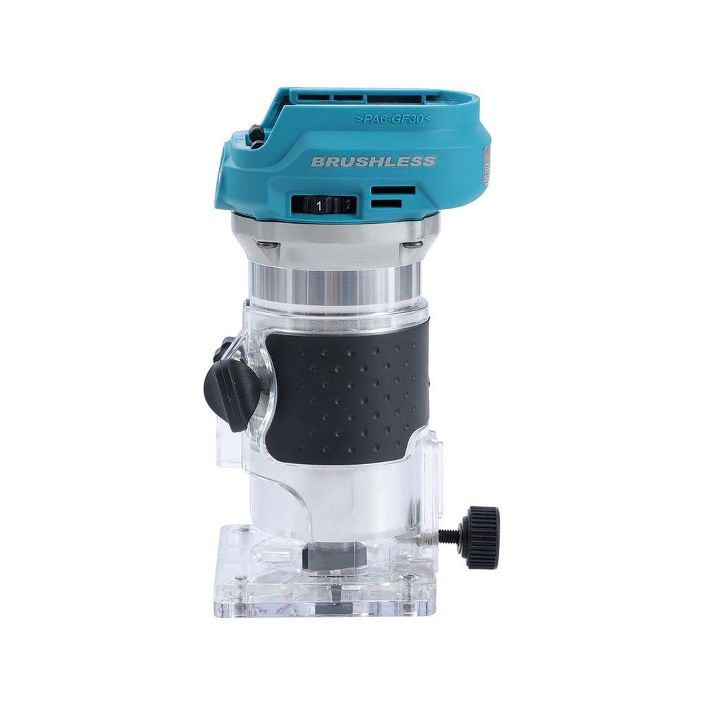 KATSU FIT-BAT 18V/21V Brushless Akku-Oberfräse Holzfräse Kantenfräse mit Trimmer-Basis, 3 Spannzangen 1/4", 6 mm und 8 mm, Ohne Akku und Ladegerät 102770