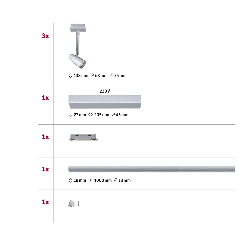 Paulmann 95459 URail Schienensystem Set Barelli max 3x10W GU10 Chrom matt/Chrom 230V 1m Schienensystem Schienenleuchte Deckenbeleuchtung