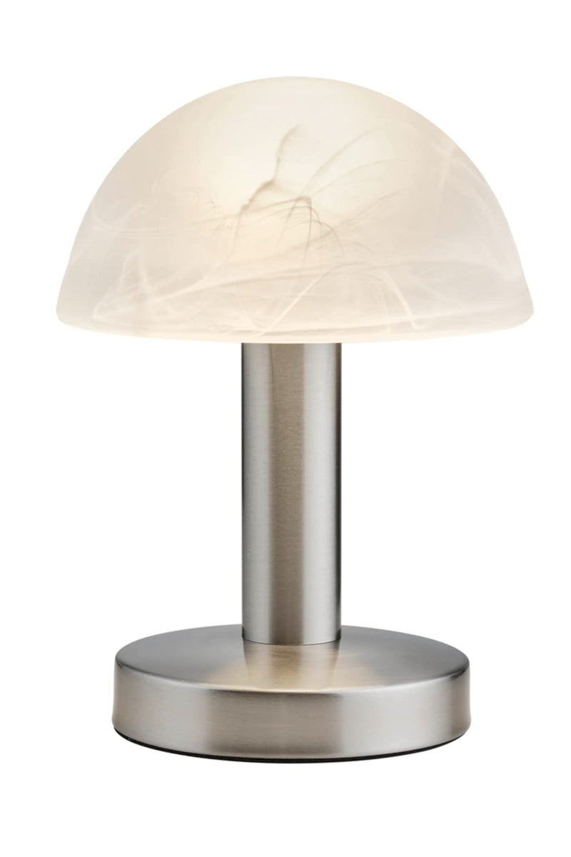 Trio Leuchten LED Tischleuchte Fynn II 599110107, Metall Nickel matt, Glas alabasterfarbig weiß, inkl. 1x E14 4.9 Watt LED, Touch-Me-Funktion (4-fach schaltbar, 3 Helligkeitsstufen), Höhe 21cm