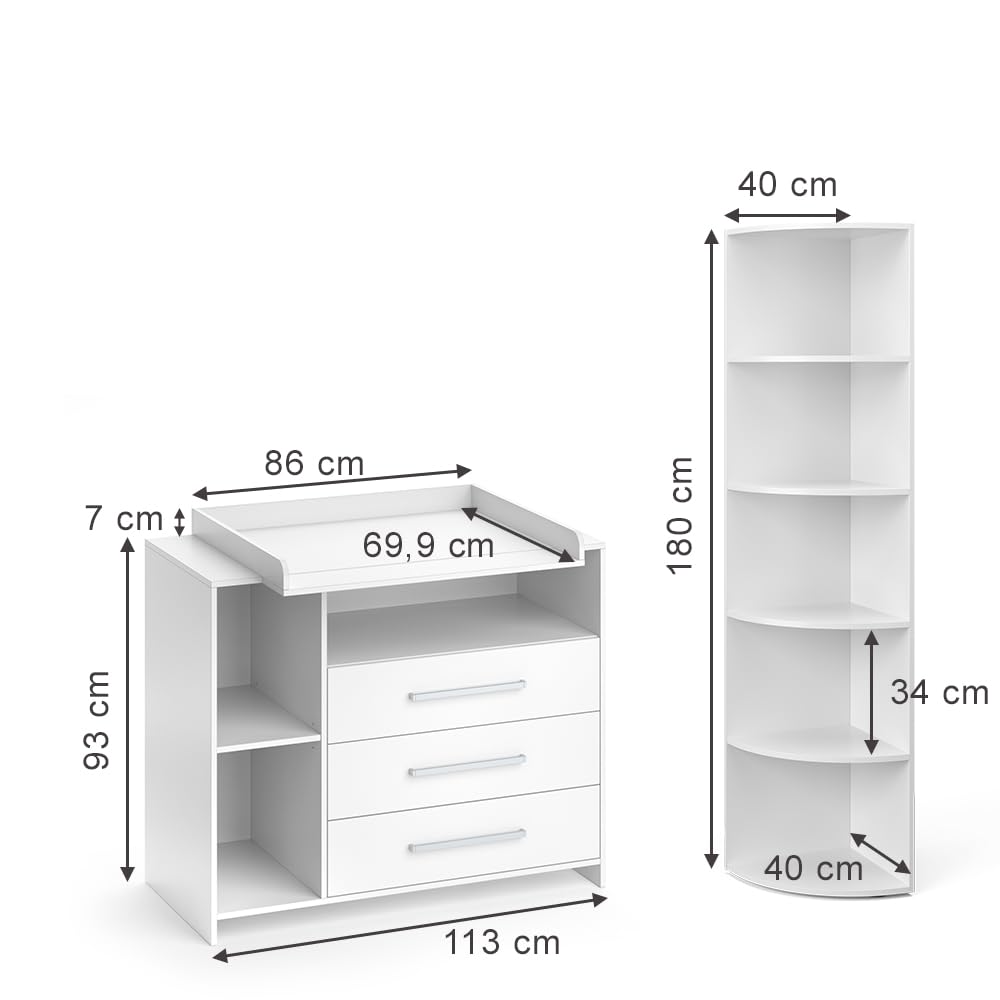 Vicco Kinderzimmer-Set Weiß Oskar 2 Teile, mit Wickelkommode und Spielzeugregal - 113x100x70 cm aus Spanplatte - Babymöbel Set für Kleinkinder, Durchdachte Möbellösung für Dein Zuhause