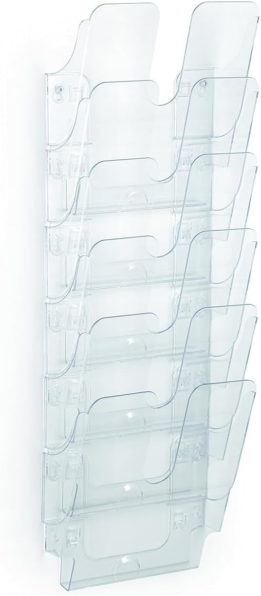 Durable Prospekthalter Wand (Flexiplus 6 Zeitschriftenhalter A4 Hochformat, Ablagefächer Wand) 1 Set, transparent, 1700008401