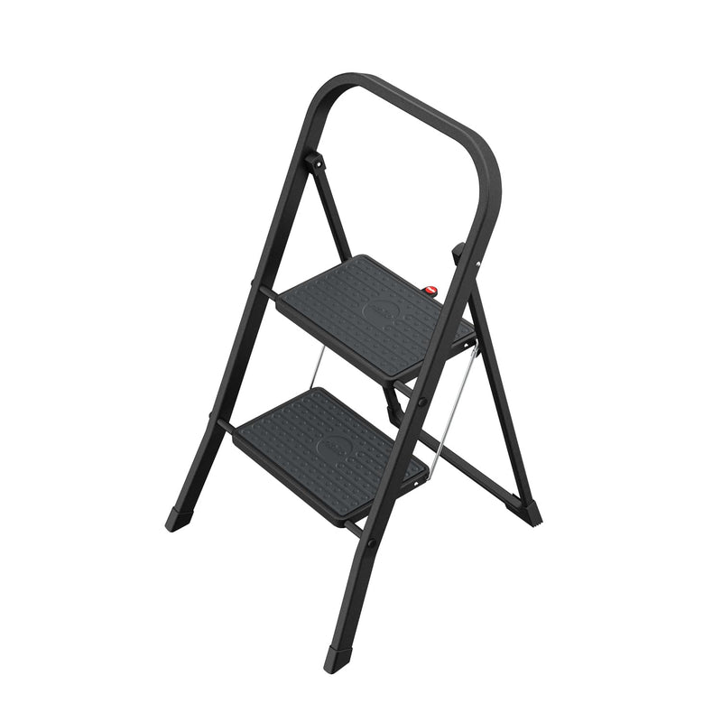 Hailo K44 StandardLine Klapptritt - 2-stufige Trittleiter aus Stahl mit großen Stufen und Anti-Rutsch-Matten - Arbeitshöhe bis 2,46 m - Gewicht: 4,8 kg - Schwarz