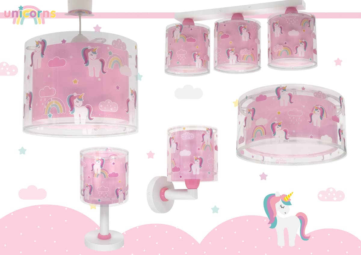 Dalber Kinder Tischlampe Nachttischlampe kinderzimmer Einhörner Tiere Unicorns, Kinderzimmer, Nachttischlampe, 41591, E14, Rosa