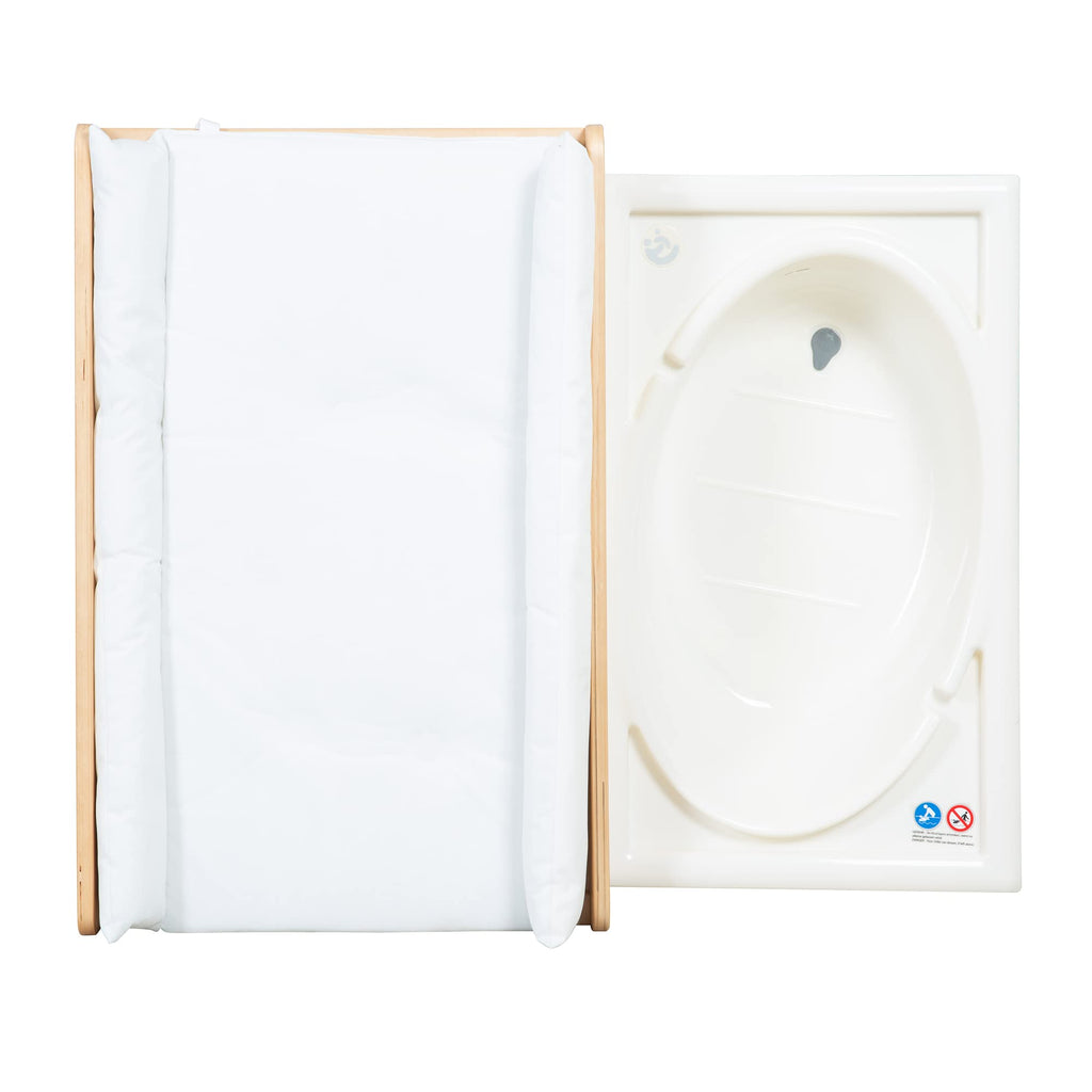 roba Bade Wickel Kombi Baby Pool - Wickeltisch ausziehbar mit integrierter Badewanne - Mobile Kombination aus Holz natur - Inkl. Wickelauflage weiß, 1 Stück (1er Pack)