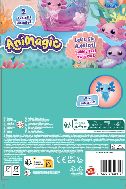 Animagic - Let's Glo Axolotl Bubble Reef Pack :1 Interaktives Aquarium + 2 Axolotl (Rosa & Lila), Elektronische & leuchtende Freunde, Sensorisches Spielzeug für Kinder ab 4 Jahren
