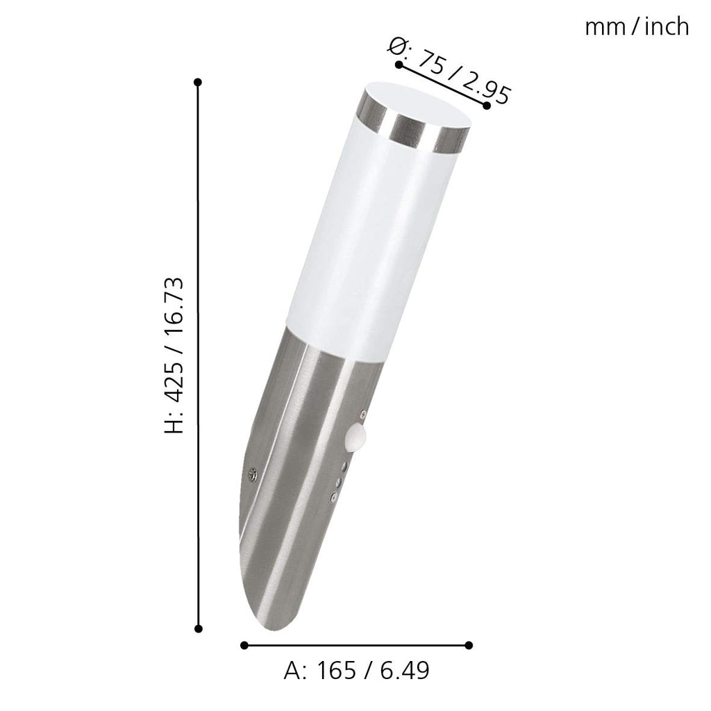 EGLO LED Außen-Wandlampe Helsinki, 1 flammige Außenleuchte inkl. Bewegungsmelder, Sensor-Wandleuchte aus Edelstahl und Kunststoff, Farbe: Silber, weiß, Fassung: E27, IP44