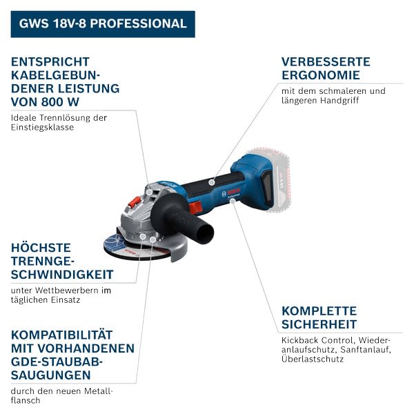 Bosch Professional 18V System Akku-Winkelschleifer GWS 18V-8 (Scheibendurchmesser 125 mm)
