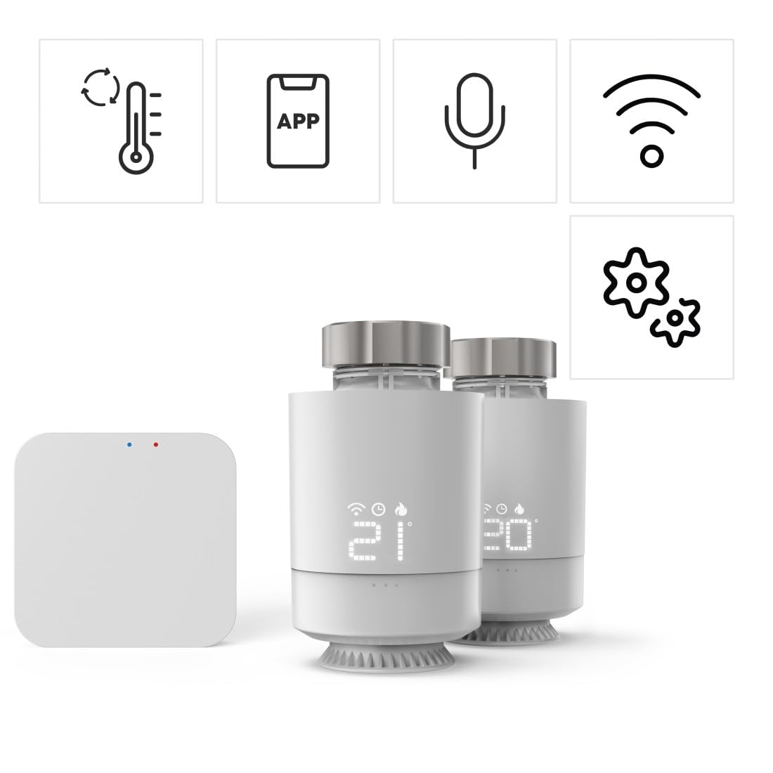 Hama Smartes Heizkörperthermostat, Starter-Set 2 St. mit Hub (Heizungssteuerung WLAN, Smart Home Heizungsregler f. alle Ventile, programmierbarer Heizungsthermostat, heizen per App), Weiß
