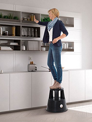 WEDO Rollhocker STEP aus bruchfestem Kunststoff - rollbarer Elefantenfuß Tritthocker, TÜV GS-geprüft, Made in Germany, rutschfest - Höhe ca. 43 cm, Tragkraft 150 kg, Farbe Lichtgrau