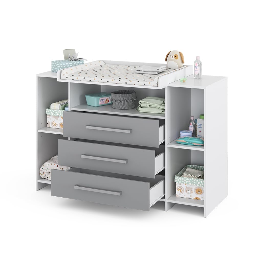 Vicco Wickelkommode Oskar, Wickelaufsatz für die Kommode, Grau, 143 x 100 cm XL mit Schubladen