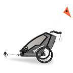 FUXTEC Kinderfahrradanhänger FX-FA1S, EIN-Sitzer faltbar mit Schiebegriff und Regenschutz, integrierter Anschnallgurt und Handgelenksband, max. Zuladung 35kg, inkl. Kupplung und Sicherheitsfahne