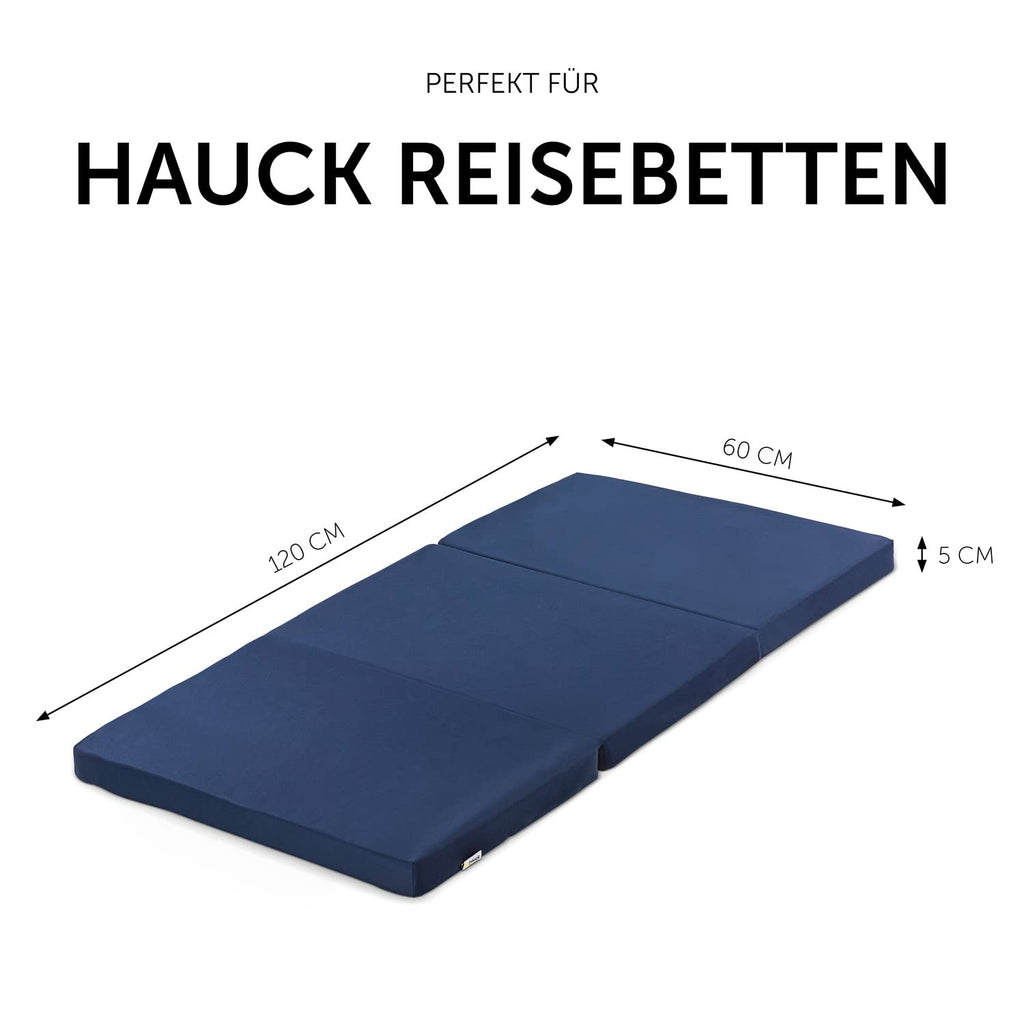 hauck Sleeper, Navy - 120x60x5 cm - Faltmatratze für Kinderreisebetten mit Tragetasche - Klein Zusammenklappbar - Kompatibel mit Dream N Play Plus, Sleep N Play Go Plus, Play N Relax Center