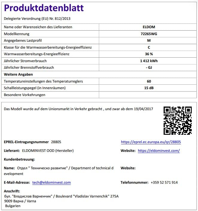 Warmwasserspeicher Warmwasserboiler Eldom Style 80L druckfest