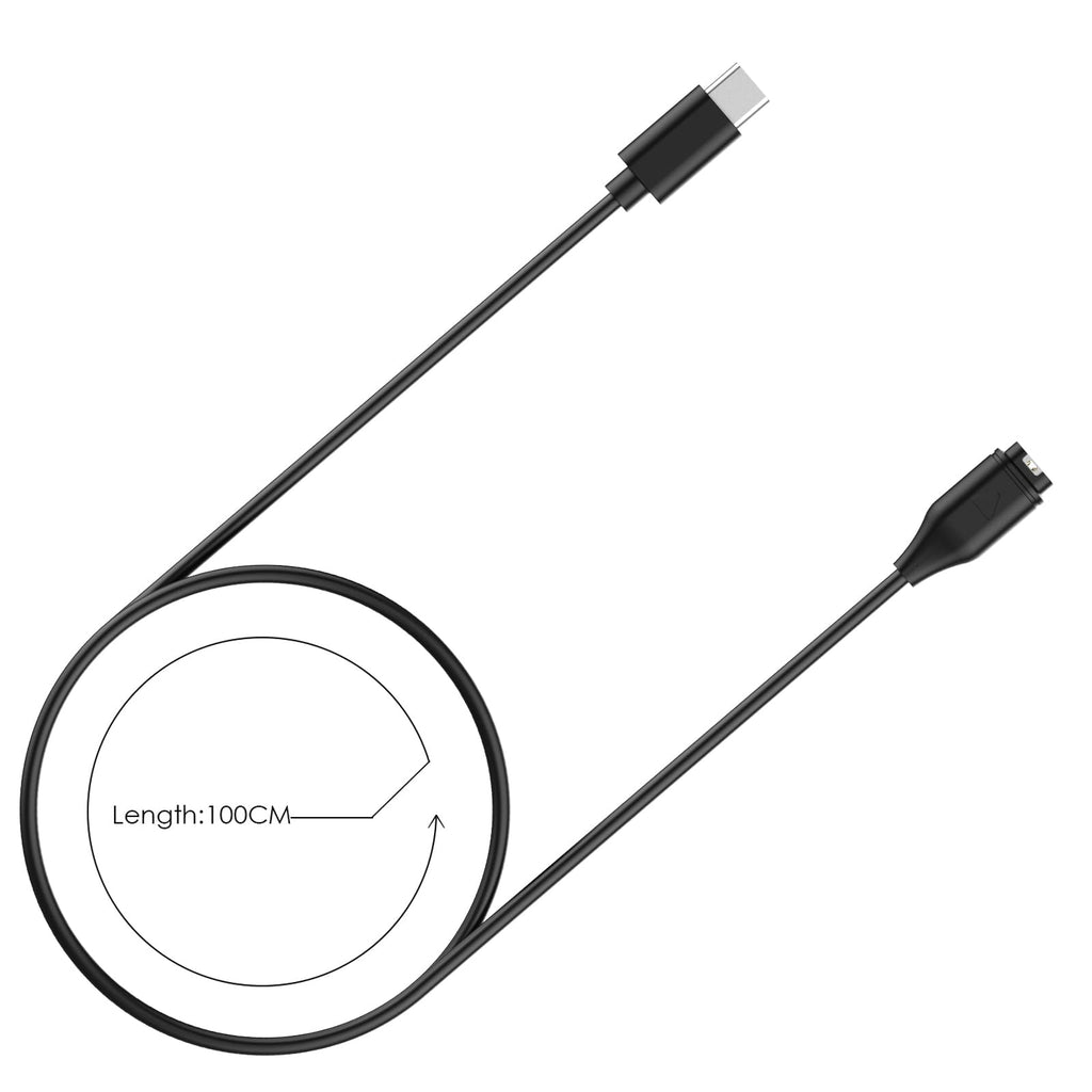 Simpeak 2 Stück Ladegerät Kompatibel mit Garmin Vivoactive 6/5/4/Fenix 8/7/6/Forerunner 165/Venu 3/Approach/Quatix/Vivomove/Instinct, 100cm Ersatz USB Ladekabel und Type C Ladekabel, Schwarz