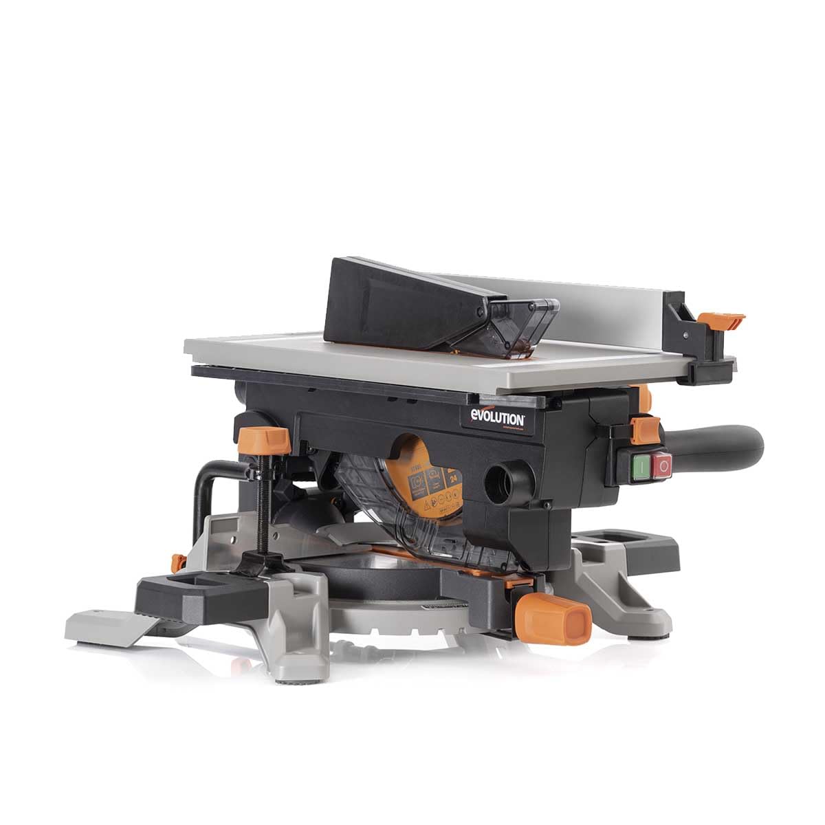 Evolution Power Tools R210MTS-G2 Vielseitige Kapp- und Tischsäge, kompakt, multifunktional, schneidet verschiedene Materialien, TCT-Sägeblatt für Holz, Kunststoff und Metall, 210mm