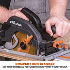 Evolution Handkreissäge R185CCSX Kreissäge Tauchsäge 1600W Inkl. Ø 185 mm HM-Sägeblatt Multi-Material-Schneiden Holz, Aluminium, Stahl, Kunststoff | Mit 3-teiliger 1020mm Mini-Schiene Führungsschiene