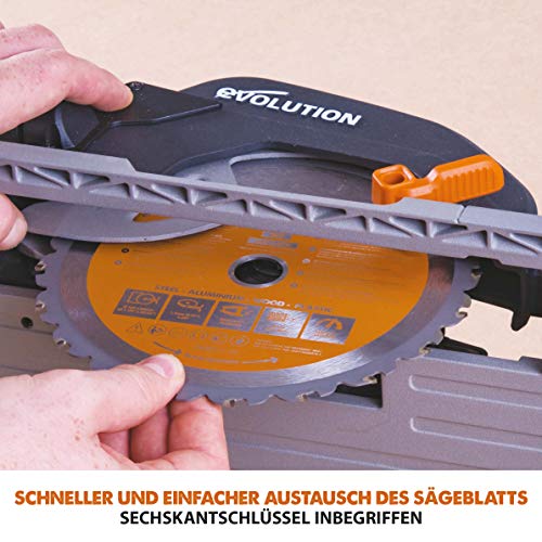 Evolution Handkreissäge R185CCS Kreissäge Tauchsäge 1600W Inkl. Ø 185 mm HM-Sägeblatt Mehrzweck Multi-Material-Schneiden Holz, Aluminium, Stahl, Kunststoff | Scie Circulaire mit Führungsschiene