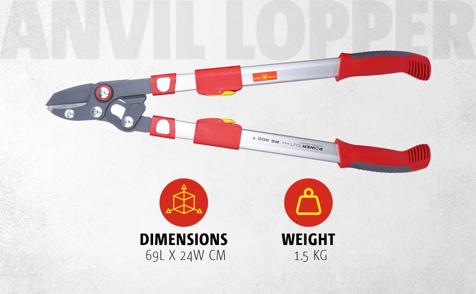 WOLF-Garten Amboss-Astschere Power Cut*** RS 900 T (für Äste bis 50mm Ø, von 65 bis 90 cm teleskopierbar, mit antihaftbeschichteten Klingen, ideal für abgestorbenes & hartes Holz) 73BGA009650