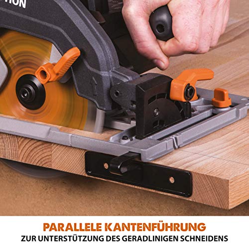 Evolution Handkreissäge R185CCSX Kreissäge Tauchsäge 1600W Inkl. Ø 185 mm HM-Sägeblatt Multi-Material-Schneiden Holz, Aluminium, Stahl, Kunststoff | Mit 3-teiliger 1020mm Mini-Schiene Führungsschiene