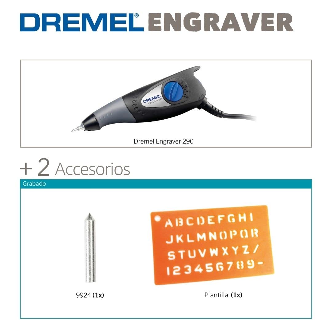 Dremel 290 Multifunktions Gravurgerät, 35 Watt, Multifunktionswerkzeug Set mit 2 Zubehören zum Gravieren in Holz, Glas Keramik, Metall, Kunststoff, Holz und Leder