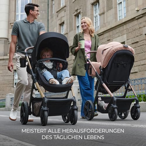Kinderkraft MOOV2 AIR Kinderwagen 3 in 1 Kinderwagenset bis 22 kg mit Kindersitz I-SIZE 40-75 cm, Buggy Funktion, Liegeposition verstellbar, Große ausziehbare Verdeck, Aufblasbare Räder, Schwarz