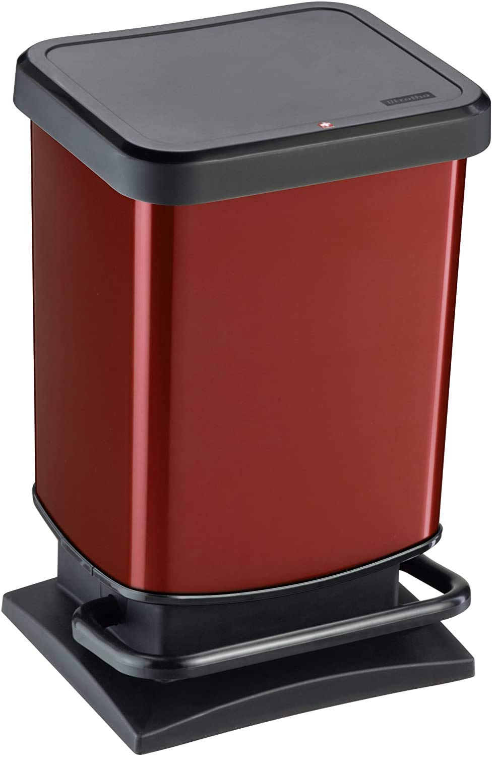 Rotho Paso Mülleimer 20l mit Deckel, Kunststoff (PP recycelt) BPA-frei, rot, 20l (29.3 x 26.6 x 45.7 cm)