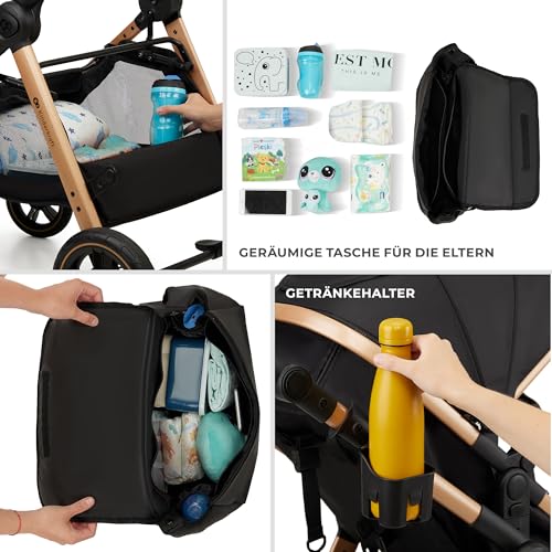 Kinderkraft ESME Kinderwagen 3 in 1 komplettset bis 26 kg, Kombikinderwagen reisesysteme mit Babyschale I-size 40-75 cm, Zusammenklappen, Liegeposition, Grau