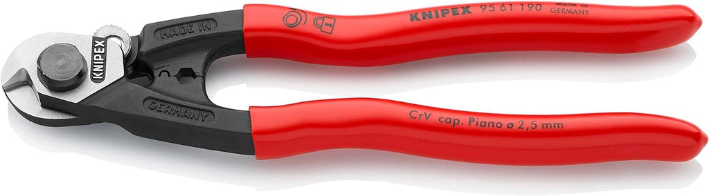 KNIPEX Drahtseilschere geschmiedet auf SB-Karte mit Kunststoff überzogen 190 mm, 95 61 190 SB