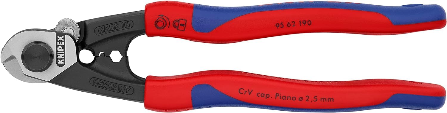 KNIPEX Drahtseilschere geschmiedet mit Mehrkomponenten-Hüllen 190 mm, 95 62 190