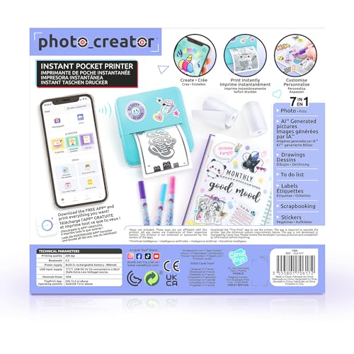 Canal Toys – Photo Creator – Taschenfotodrucker | 7-in-1 über App – Thermodruck – 4 Rollen (Davon 1 selbstklebend) – USB-C – BPA-freies Papier – +250 Bilder – Kreatives Hobby – CLK 017