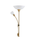 EGLO Stehlampe Up 2, 2 flammige Stehleuchte, Standleuchte aus Metall, Glas und Kunststoff, Wohnzimmerlampe in Messing-Matt, Weiß, Lampe mit Schalter, Deckenfluter mit Leselampe, E27 E14