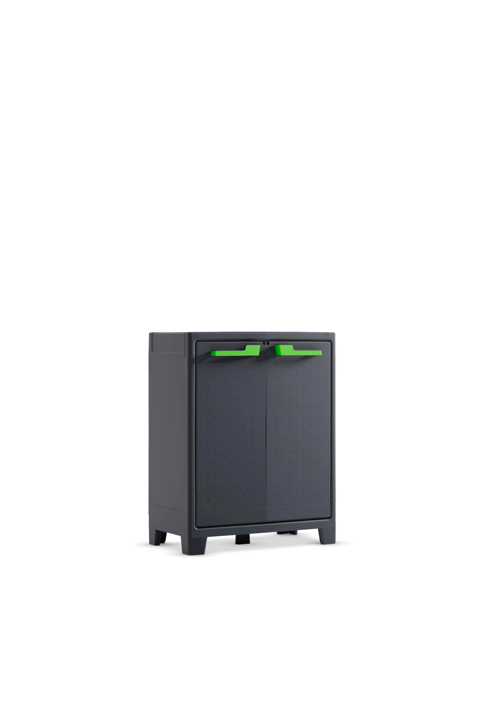 Keter Moby Kunststoffschrank, niedrig anthrazit/grün/grau, 80 x 44 x 100 cm, inklusiv 2 höhenverstellbaren Böden mit je 30kg Tragkraft, für drinnen und draußen geeignet UV- und wasserbeständig (IPX3)