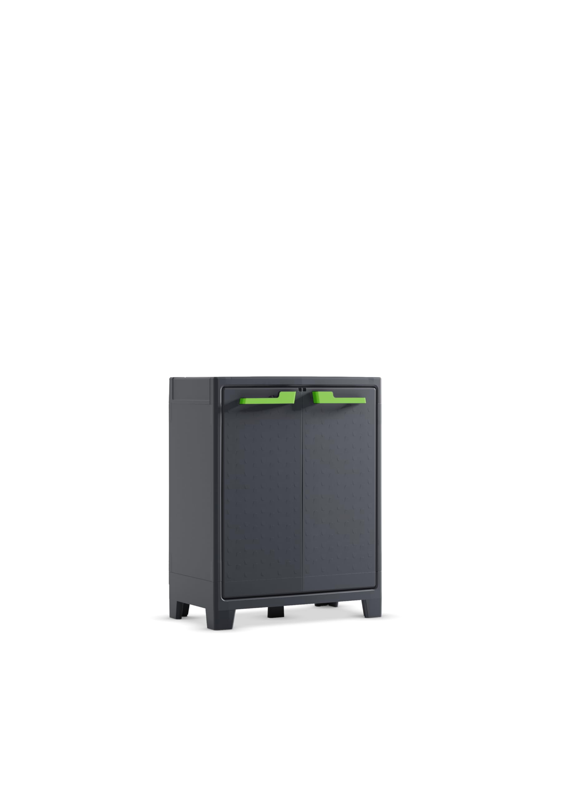 Keter Moby Kunststoffschrank, niedrig anthrazit/grün/grau, 80 x 44 x 100 cm, inklusiv 2 höhenverstellbaren Böden mit je 30kg Tragkraft, für drinnen und draußen geeignet UV- und wasserbeständig (IPX3)