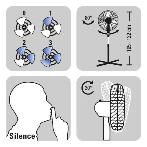 TROTEC Standventilator TVE 17 S – 40 Watt, oszillierend 80°, 3 Stufen, Ø 40 cm, höhenverstellbar, leise, schwarz